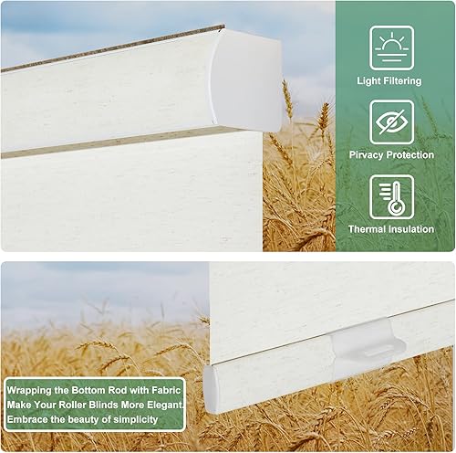 Miniatura 3 de Tonature Persianas enrollables sin cordón de lino sintético filtrante para ventana, oscurecimiento de la habitación, persianas enrollables anti-UV