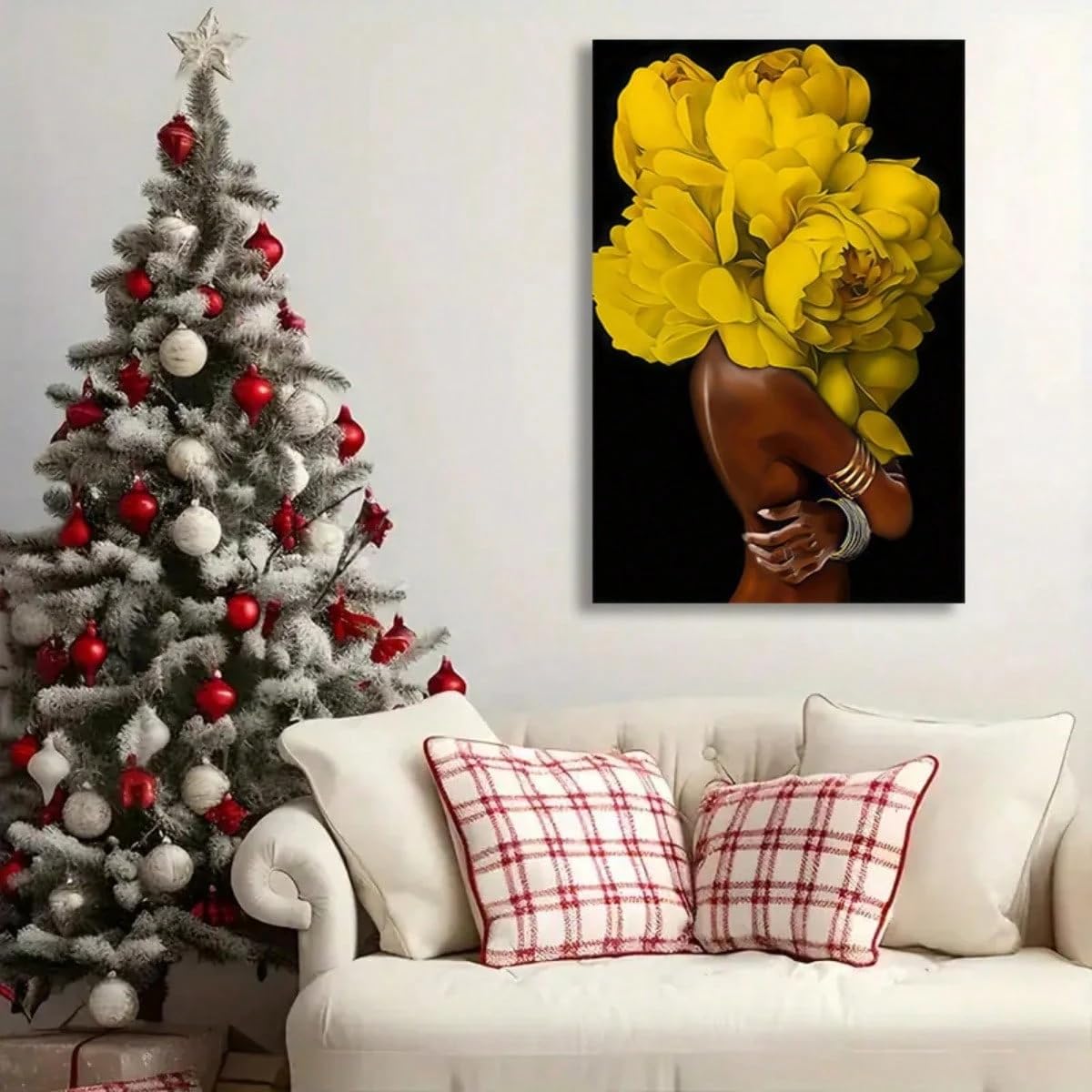 1 cuadro abstracto de mujer con flores, ideal para decoración del hogar (60x90cm/Sin marco)