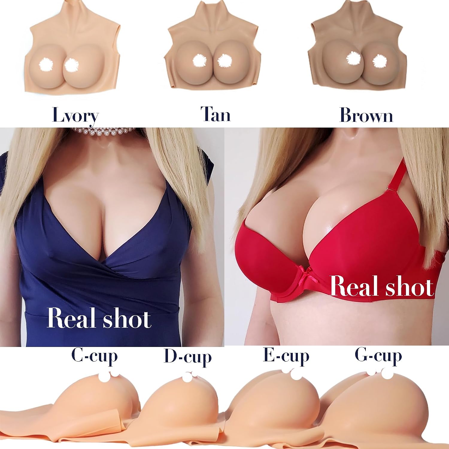 Silicone Breastplate for Crossdressers Drag Queen Realistic Breast forms for Cosplay Transgender Fake breast plates (Lvory, G-Cup-Cotton)