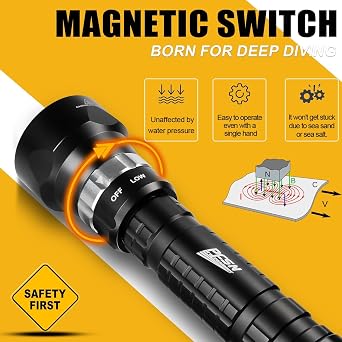 Dive Light Scuba Diving Flashlight - PFSN 6000 Lumens LED Dive Torch with Wrist Mount, Underwater Flashlight IPX68 Waterproof, Rechargeable Scuba Light for Diver Submersible Caving, Snorkeling