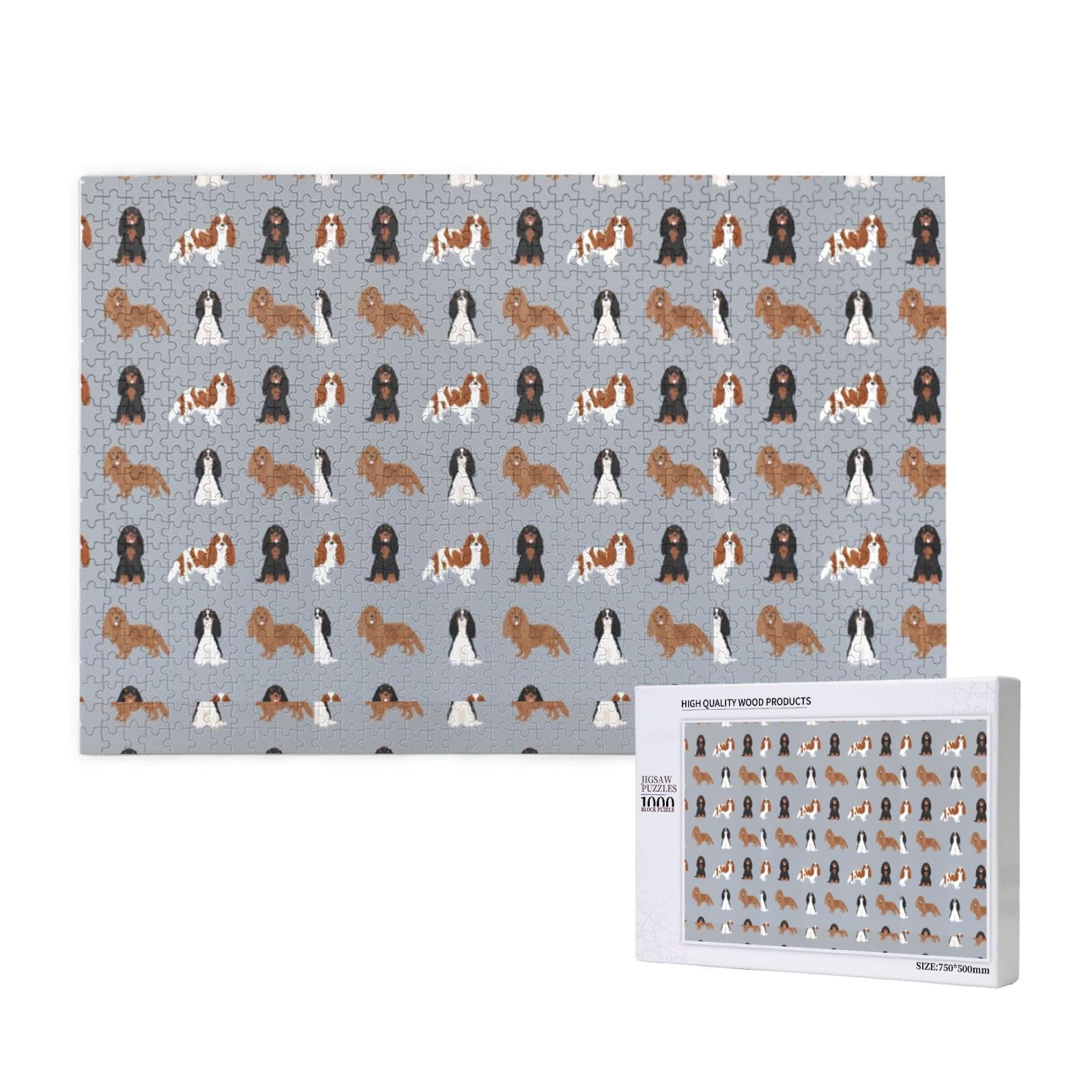 Gioco di puzzle per adulti, puzzle impegnativi, puzzle da 1000 pezzi, cane Cavalier King Charles Spaniel, cani con manti misti.