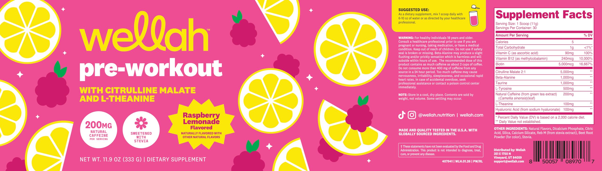 Wellah Pre-Workout Drink Mix (Raspberry Lemonade) 30 Servings — Amazon image 5