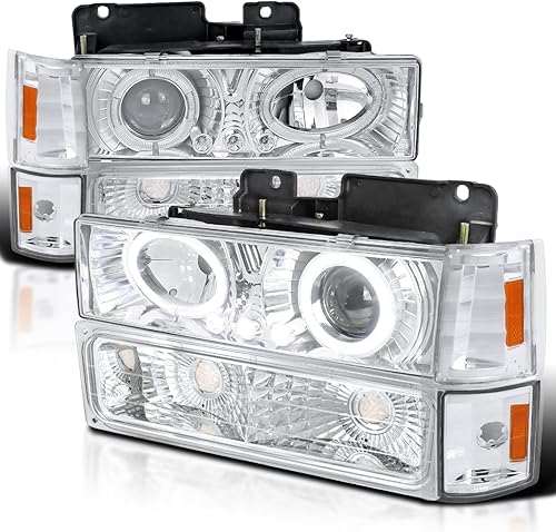 Vista 7 de SPEC-D TUNING Faros delanteros LED negros con halo + luces de parachoques + esquina compatible con GMC C/K C10, Sierra, Yukon, Suburban izquierdo +