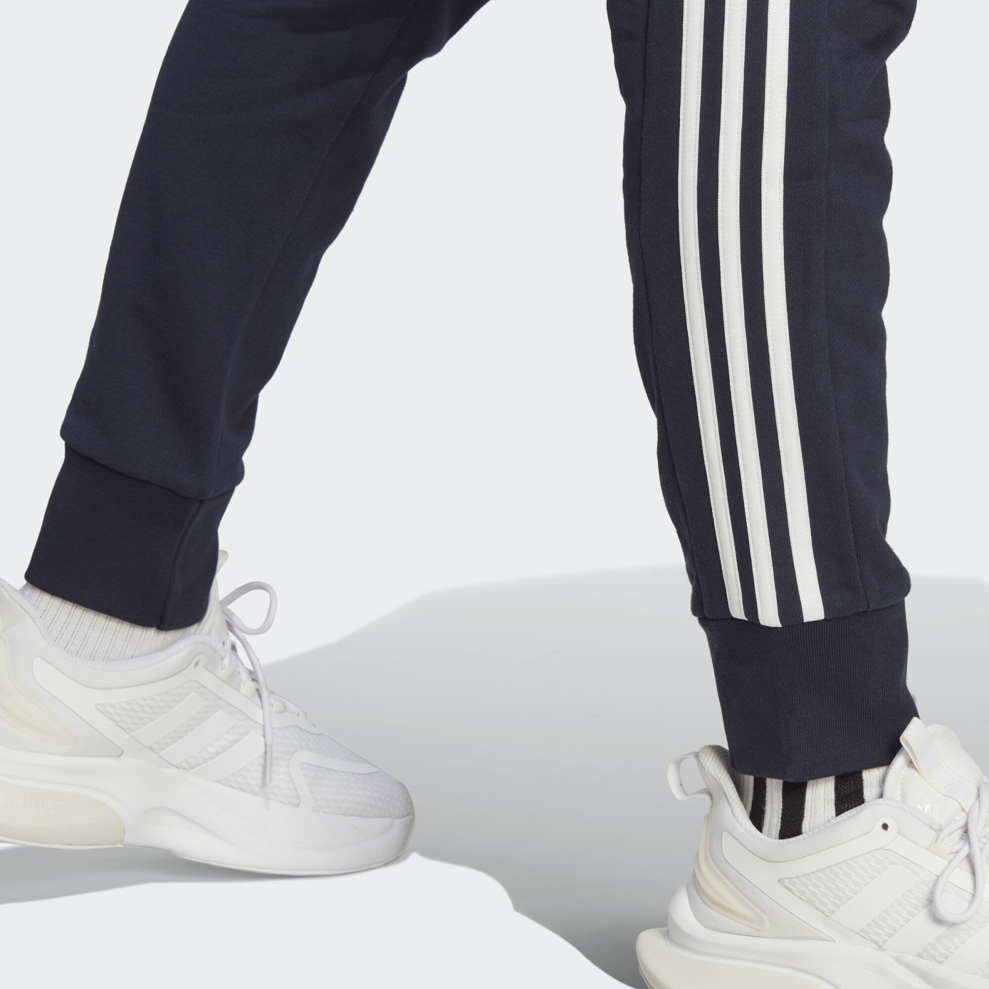adidas Hombre Essentials French Terry Tapered Cuff 3-Stripes Pants, Legend Ink / White, XXL