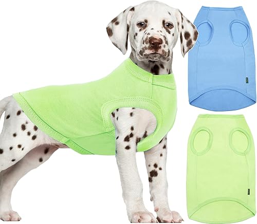 Sychien Camisas de algodón en blanco para perros, ropa mediana para perros, verde militar y verde profundo, M
