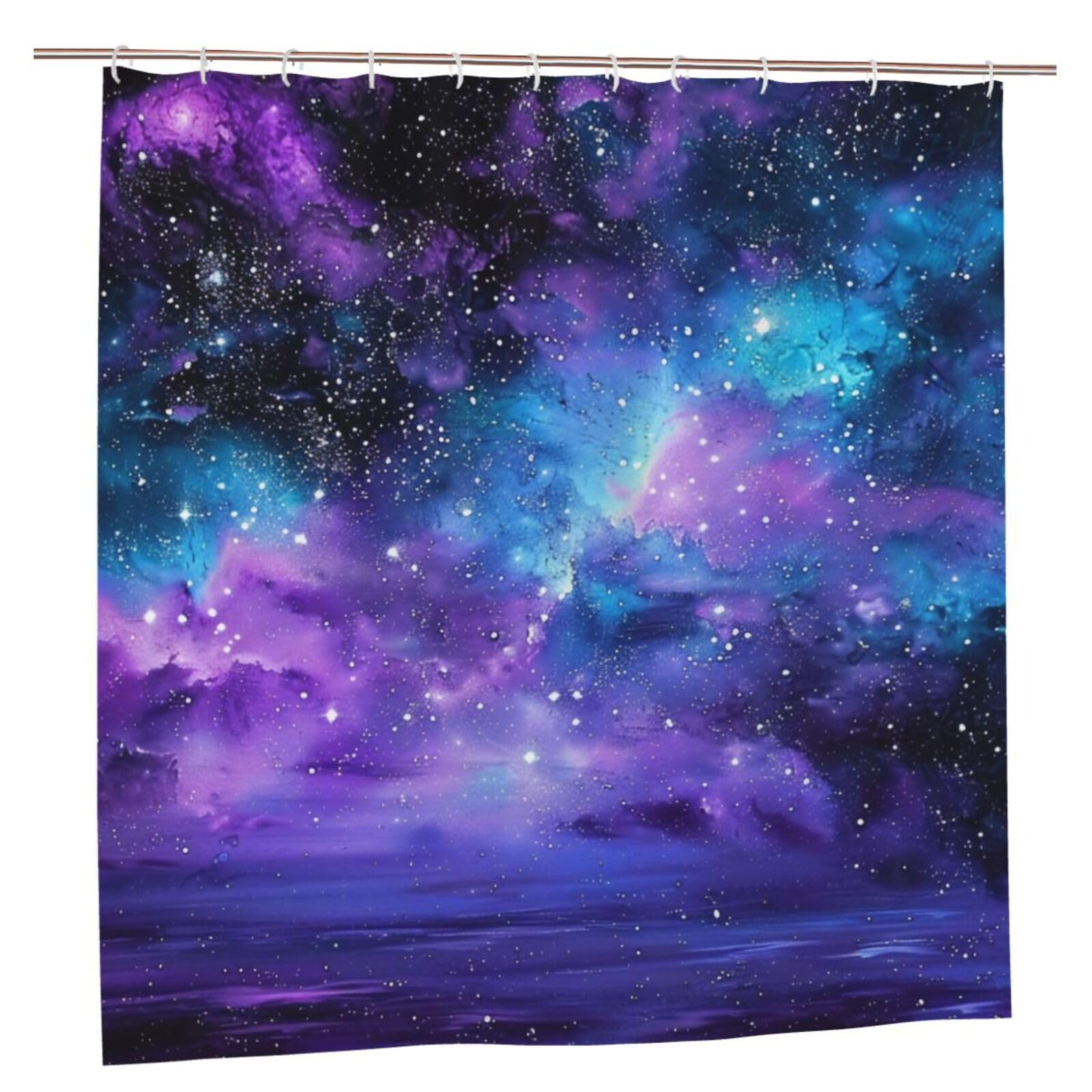 BWWHCCTI Space colorful clouds Printed Shower Curtain With 12 Plastic Hooks Opaque Quick Drying Waterproof Shower Curtains Sets For Bathroom 183x183 CM