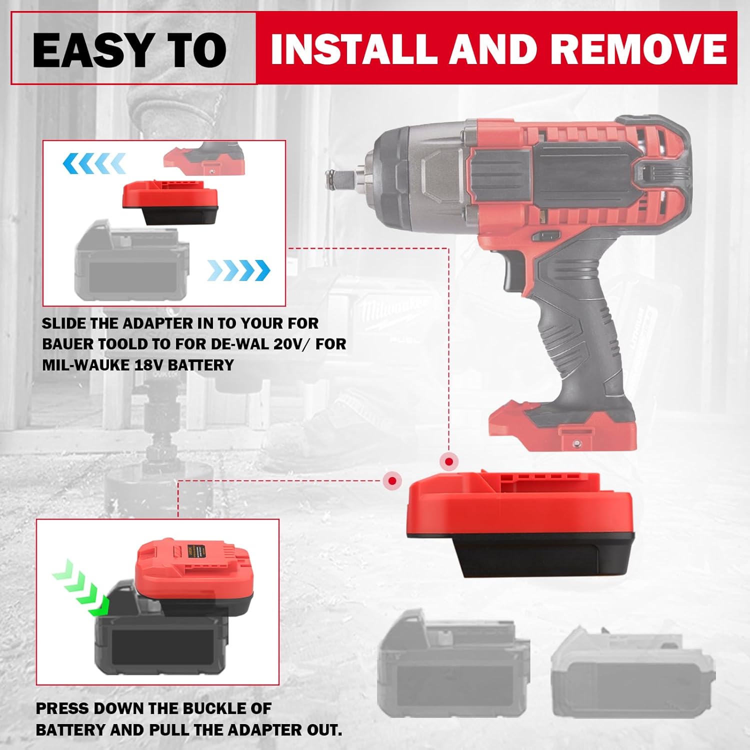 Adapter for Bauer 20V Battery Tools, Fits for DeWalt 20V for Milwaukee 18V Battery Converter - Image 3
