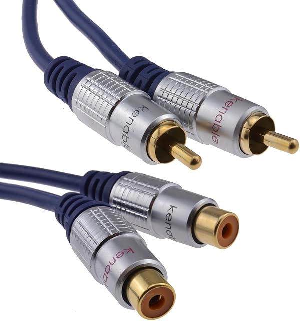 kenable Pure OFC HQ 2 x RCA Phono Extension Plug to Socket Audio Cable Gold 2m [2 metres]