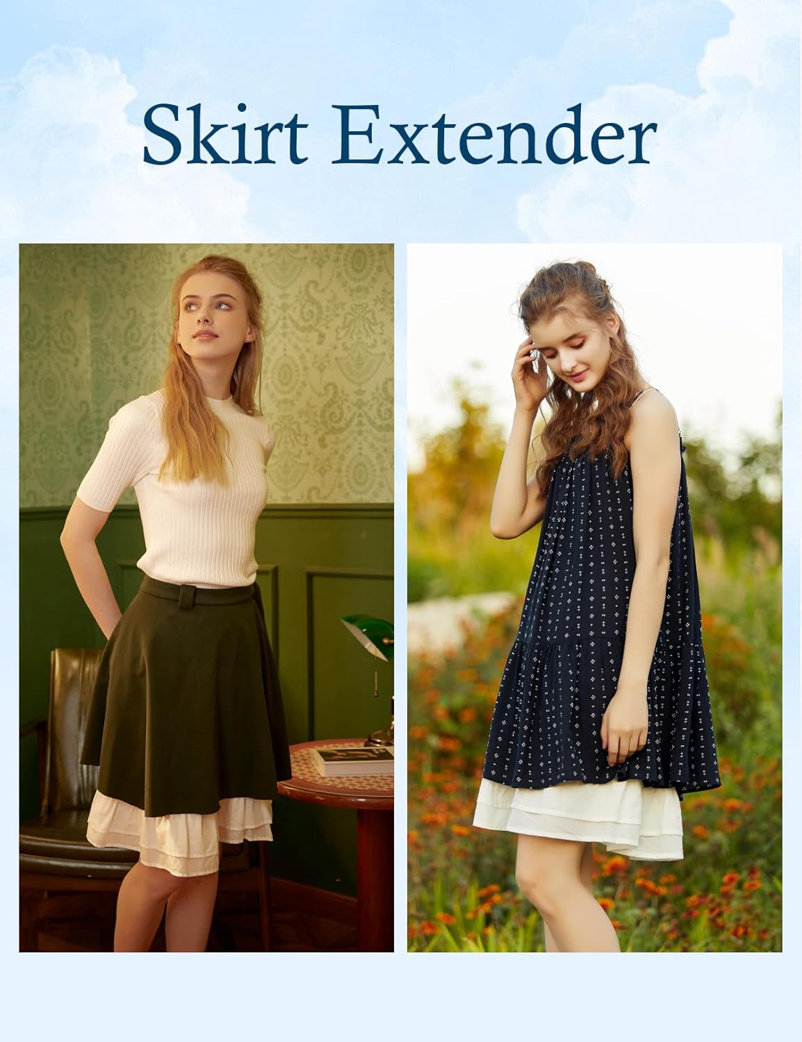 BEAUTELICATE 100% Cotton Skirt Extender Women Half Slip Underskirt Elastic Waist with Classy Ruffles - Image 6