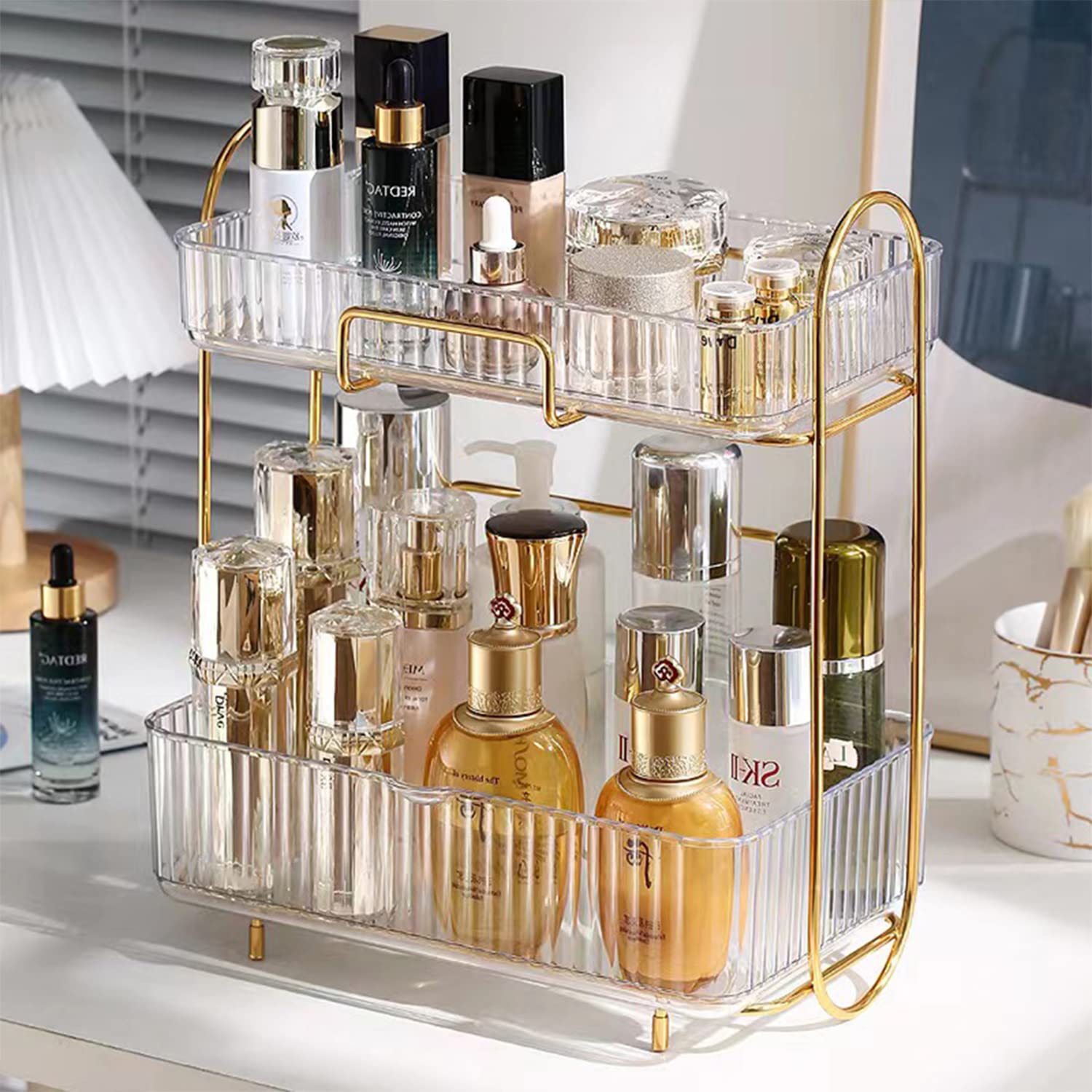 SHENGMEICosmetic storage rack, drawer type cosmetic storage display cabinet, large-capacity cosmetic storage box, suitable for storing jewelry, cosmetics, lipstick and other items (White)