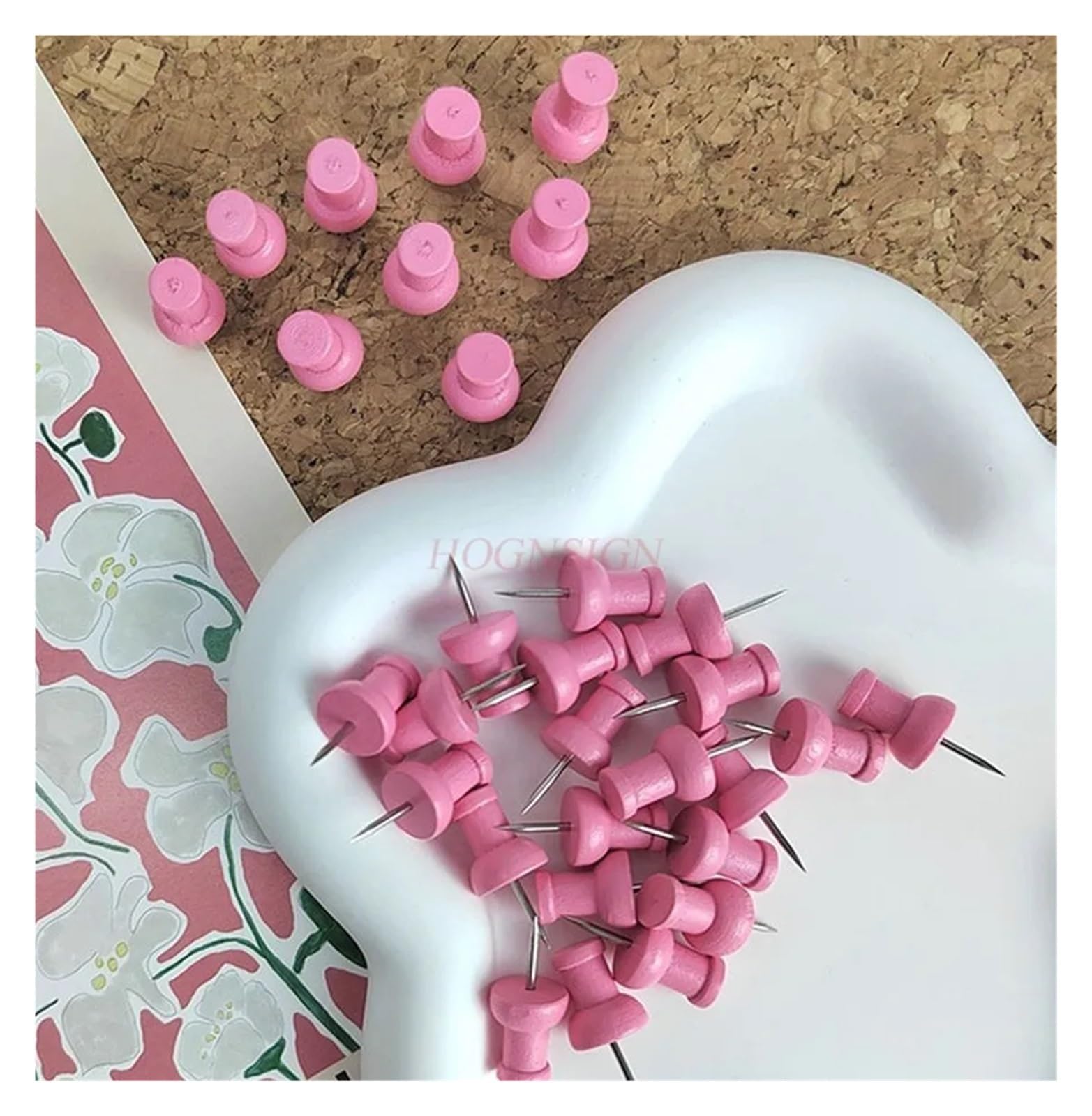 Chinchetas para colgar en la pared, 120 unidades, color rosa, en forma de I, color macarrón, madera maciza, tablero de anuncios de uñas