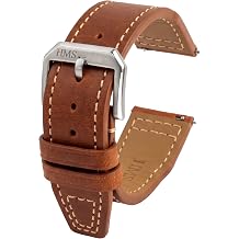 HMS, Classic Pilot Leather Watch Strap, 20mm/22mm, Black/Brown/Blue, Quick Release Replacement Band for Watches