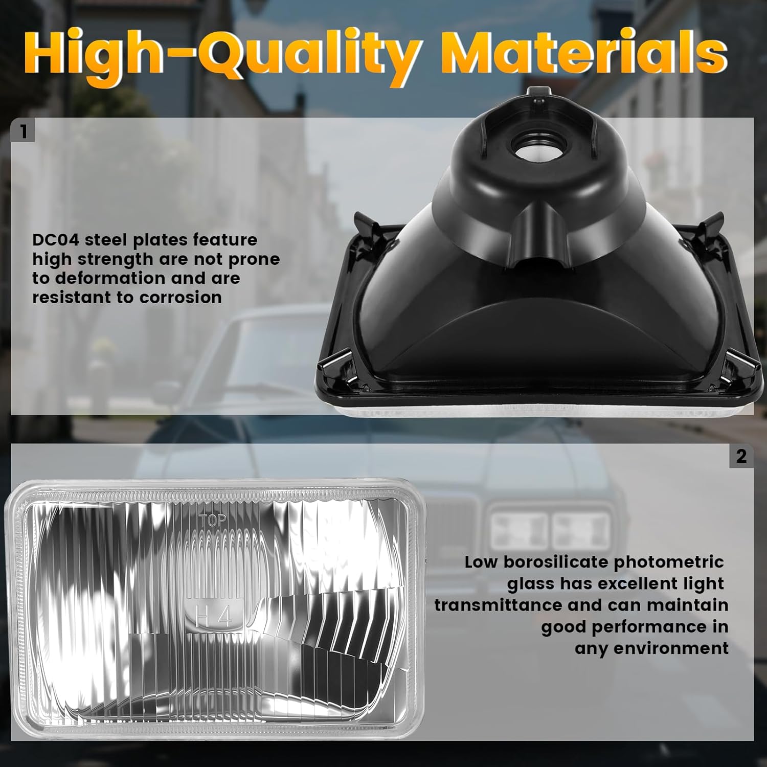 OQSNCV 4×6 6×4 Inch Headlight Glass Lens+ H4 Halogen High/Low Beam Bulbs H4656 H4651 H4652 H4666 H6545