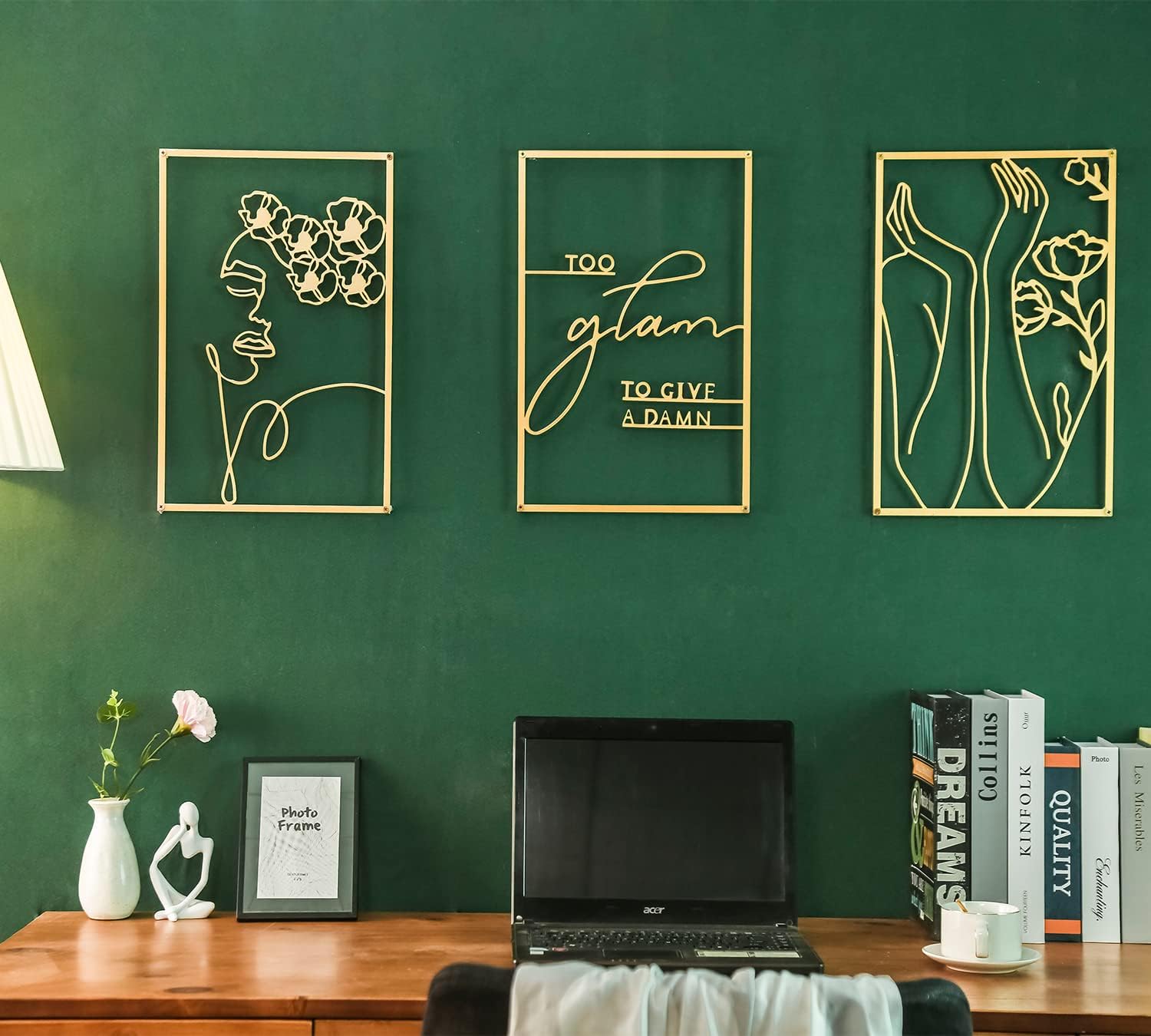 Firsttry Gold Wall Art Decor Set of 3, Modern Minimalist