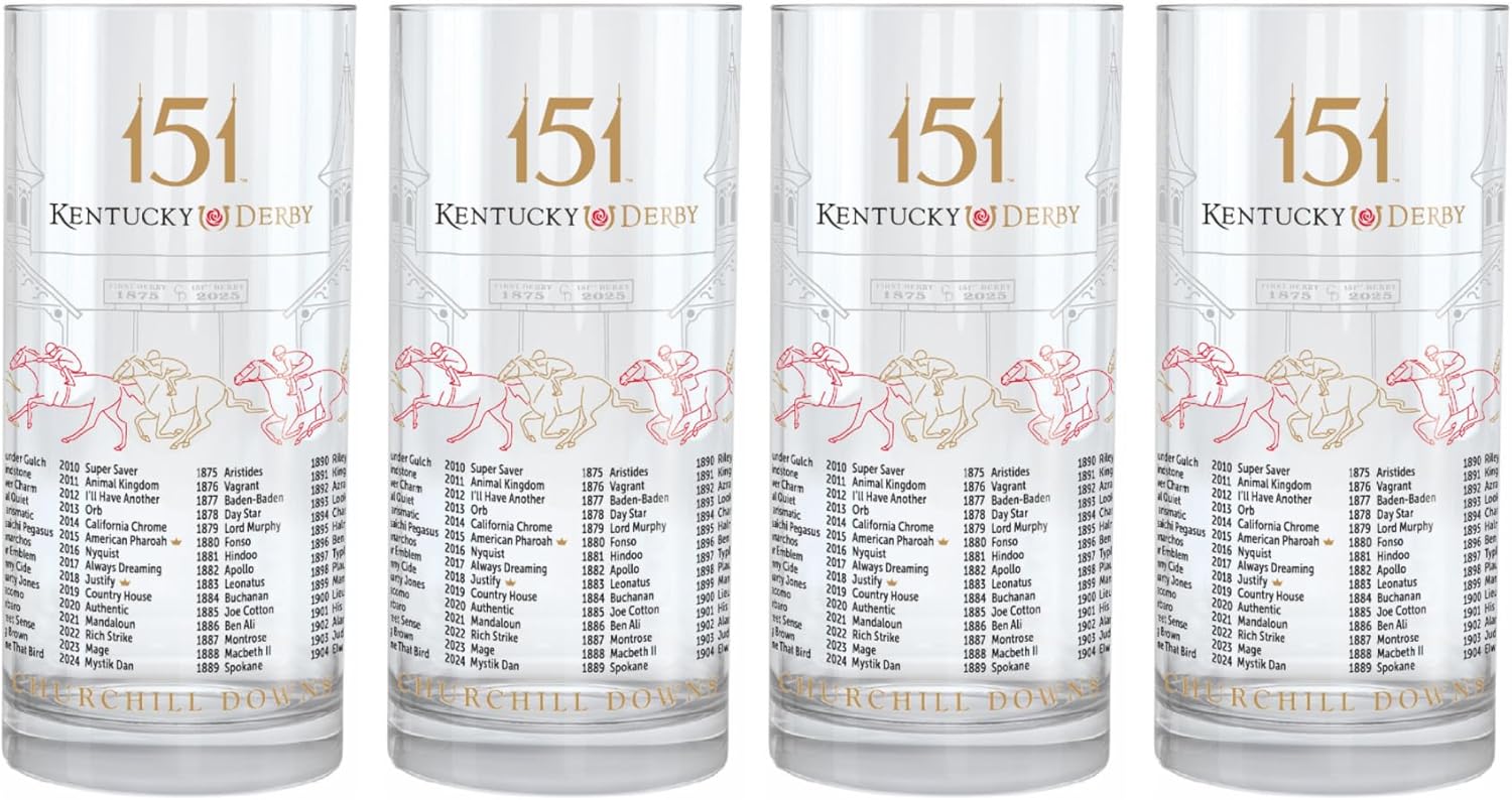 Kentucky Derby 2025 Official Mint Julep Glass (12oz) for the 150th Running of the at Churchill Downs (4, 12oz)