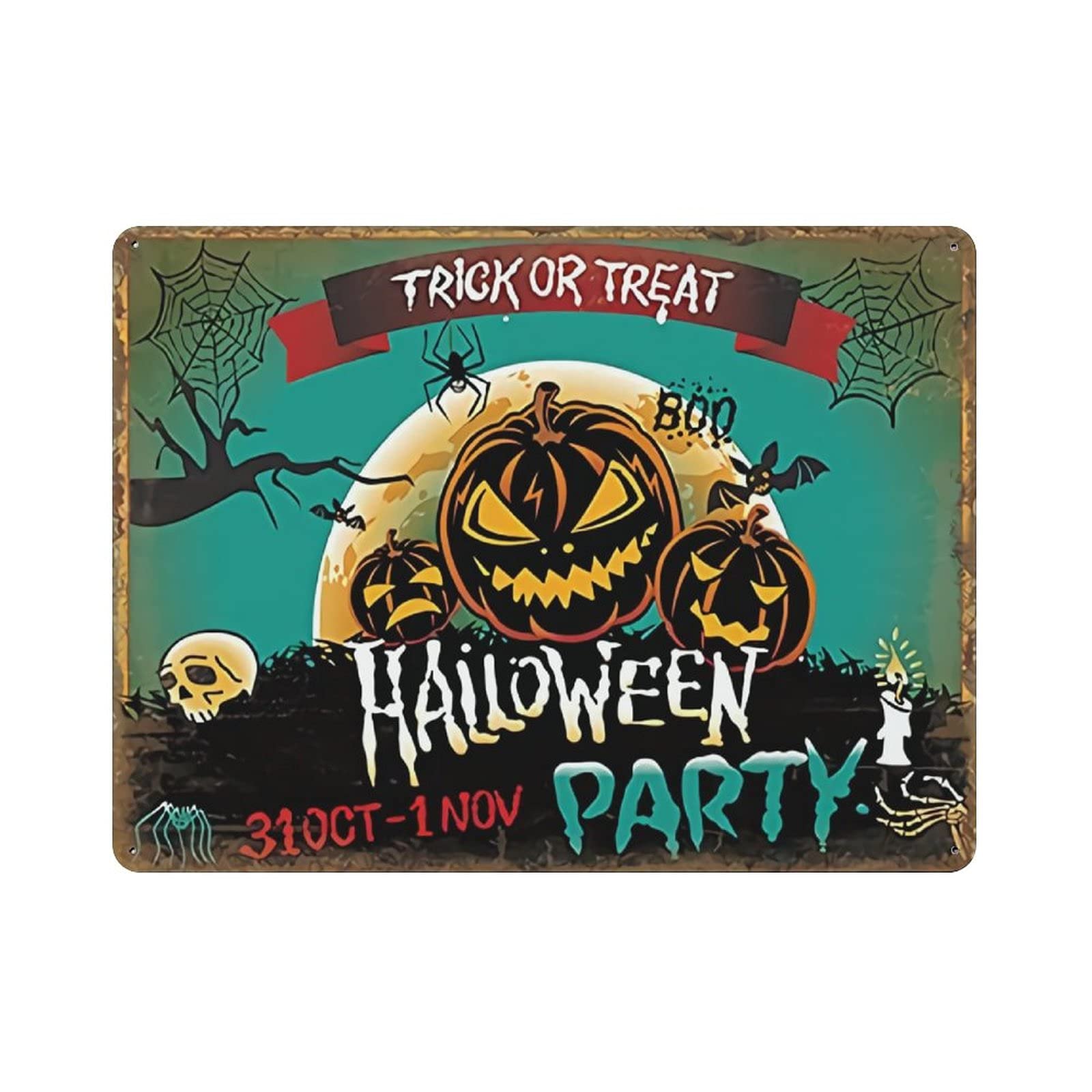 Metal Tin Sign Halloween Tin Sign Pumpkin Trick or Treak Happy Halloween Vintage Tin Poster Metal Sign Wall Decoration Country Kitchen Home Garage Decor 12"x16"