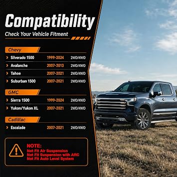 Upgrade Stainless Steel 2-4 Rear Shock Extensions Compatible with Chevy Silverado 1500 2WD/4WD 1999-2024, GMC Sierra 1500 2WD/4WD 1999-2024, Tahoe Suburban Yukon Escalade, Rear Lift Leveling Kits