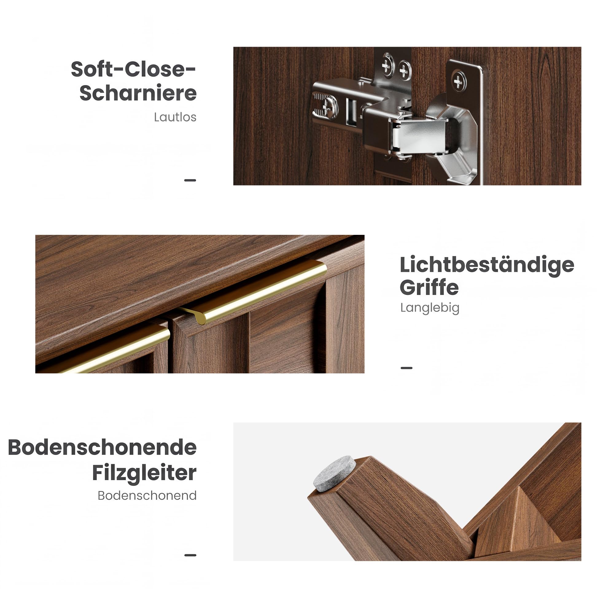 COLAMY Sideboard 150 cm Holz mit Stauraum – Modernes Sideboard für Wohnzimmer, Küchenschrank mit verstellbaren Einlegeböden, Buffet Schrank mit 3D Holzfront, Walnut