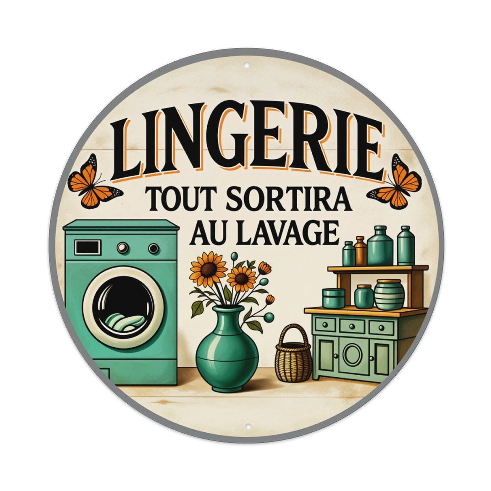 Lingerie Washing Machine Vase Butterflies Cabinet Metal Tin Sign Vintage Garden Bedroom Cafe Bar Man Cave Home Wall Decor Metal Poster 8x8 inches