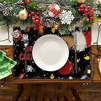 Vista 2 de Artoid Mode Bola de Navidad Feliz Navidad - Juego de 6 manteles individuales de mesa de invierno de 12 x 18 pulgadas, manteles individuales negros