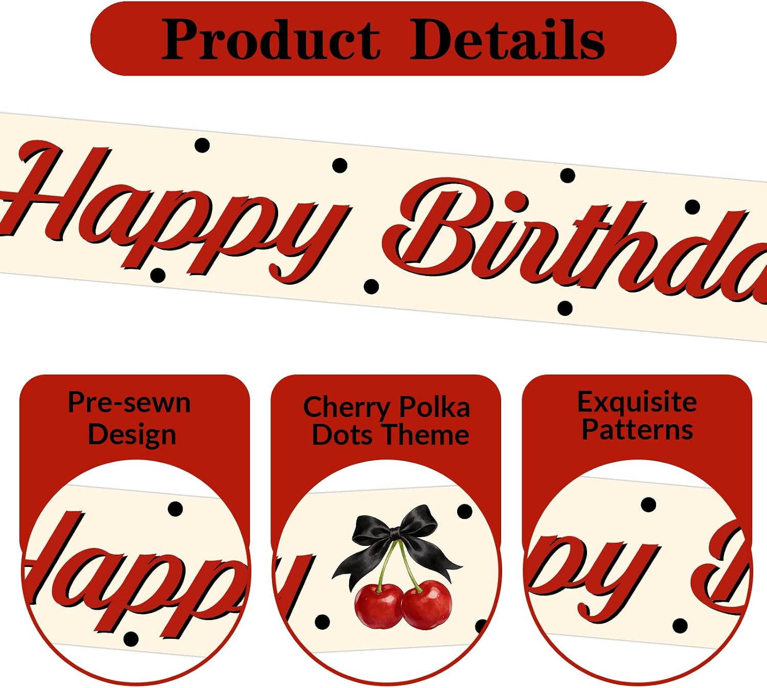 Cherry Bow Birthday Sash Birthday Girl Sash Retro Black Polka Dot Party Decorations Black Bow Sash Supplies for Sweet Girls & Women Vintage 16th 21st Birthday Party Favors Decor