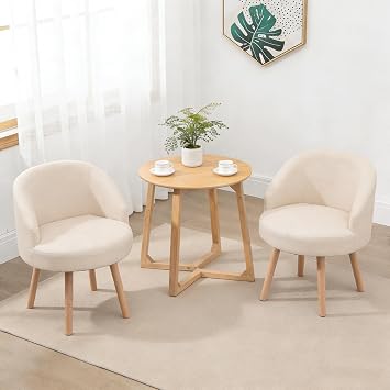 Linen Fabric Tub Chairs Set of 2, Lounge Armchair for Small Spaces, Bucket Armchairs for Living Room Cafe, Sofa Side Occasional Chair, Small Bedroom Chairs Beige