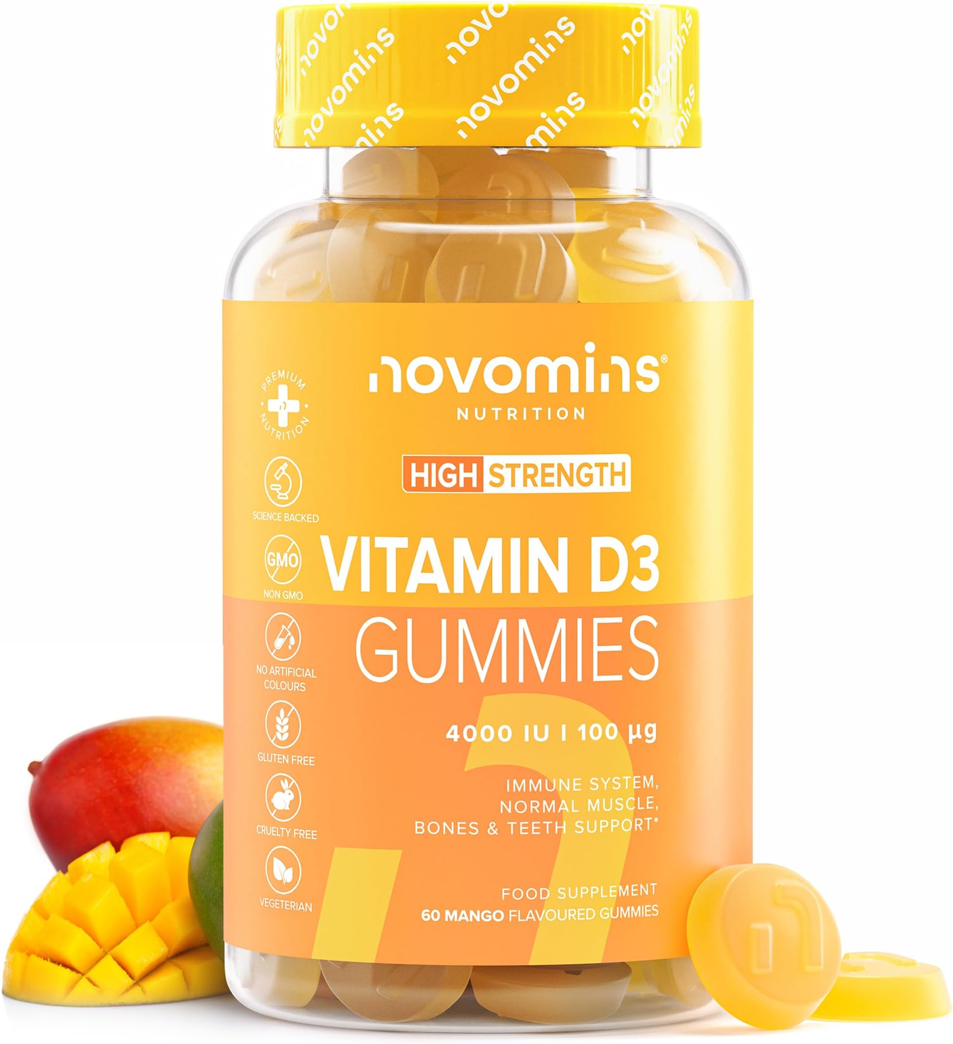 – Vitamin D Gummies - 4000 IU Vitamin D3 - Vegetarian & Gluten Free - VIT D Gummies for Bones & Teeth - Alternative to Vitamin D Tablets & Spray - 60 Gummies - 1 Month Supply - Novomins