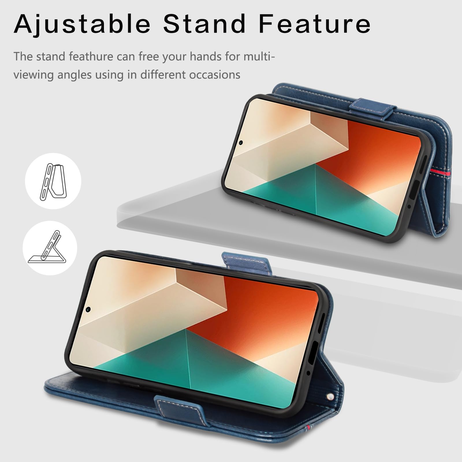 Cover per Xiaomi Redmi Note 13 4G, Custodia Flip Pelle Portafoglio, Magnetica Libro Slot Schede Redmi Note 13 4G Cover, Silicone TPU Bumper Wallet Supporto Antiurto Case Per Redmi Note 13 4G Blu