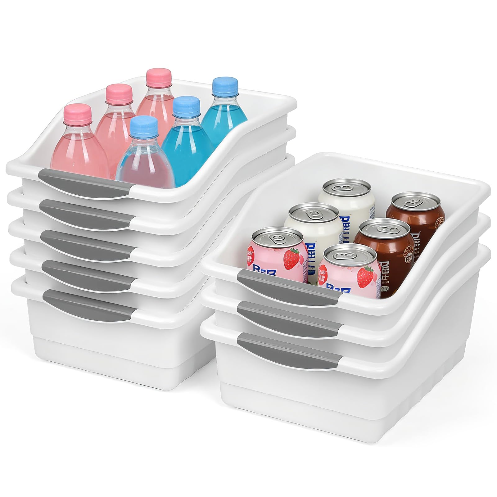 8 Stück Aufbewahrungsbox mit Rädern, Kunststoff Körbe Aufbewahrungsboxen | Niedrigeren Vorderseite Aufbewahrungskorb, Große Organisationsboxen, Plastikbox Regal Schrank Organizer Boxen for Küche Bad