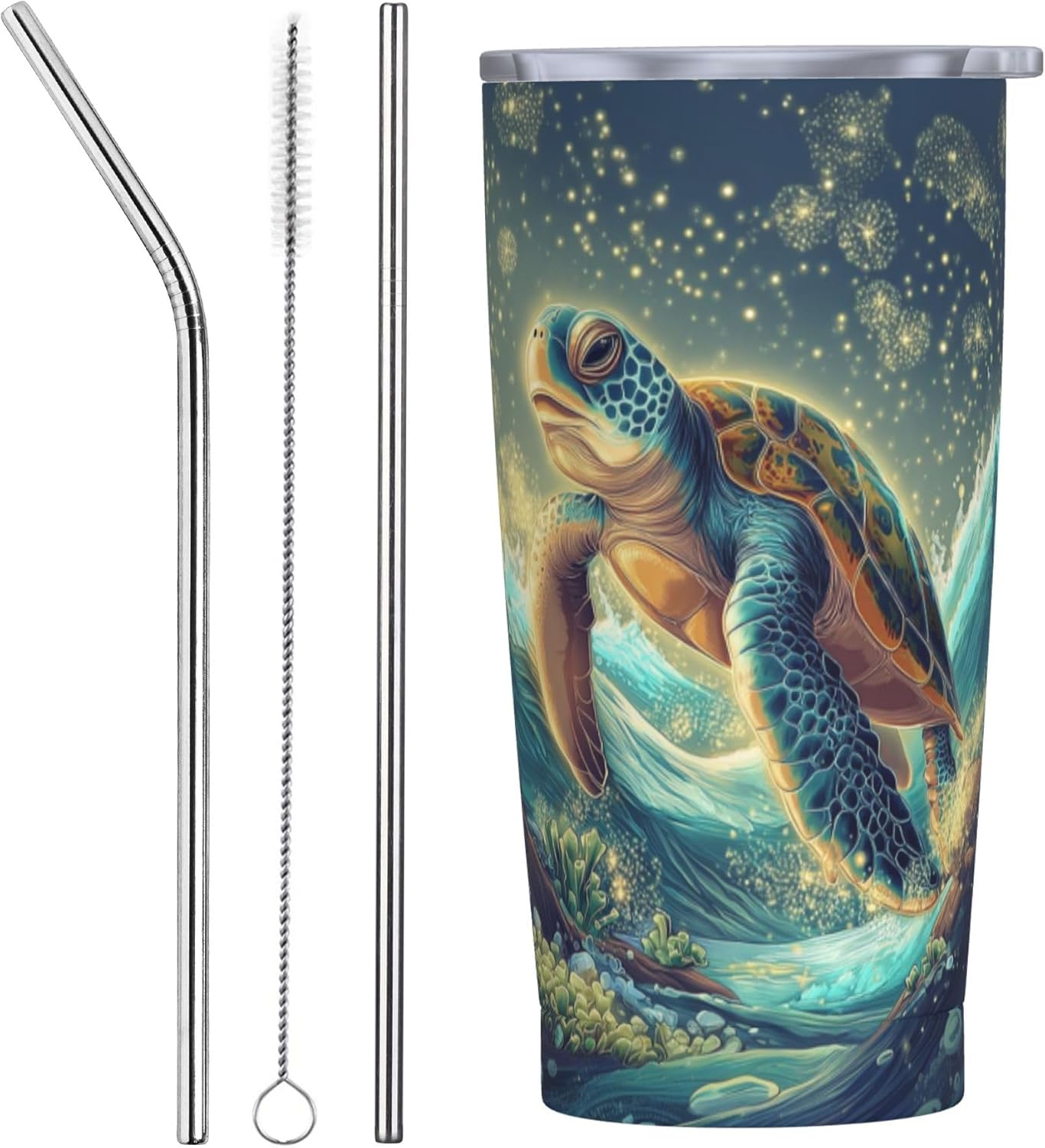 Yrebyou Sea Turtle Tumbler 20oz with Lid and Straw Stainless Steel Insulated Coffee Mug Leak-Proof Travel Cup for Water Iced Tea or Coffee