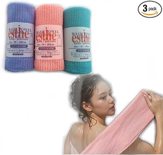 esthe Exfoliating Shower Towel – Rip-Resistant Exfoliating Washcloth for All Skin Types 3set - Made in Japan