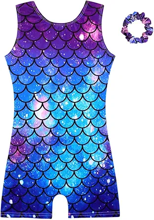 HOZIY Gymnastics Leotards for Girls with Shorts Biketards Dance Tumbling Outfits Matching Scrunchies 1-12 Years Old
