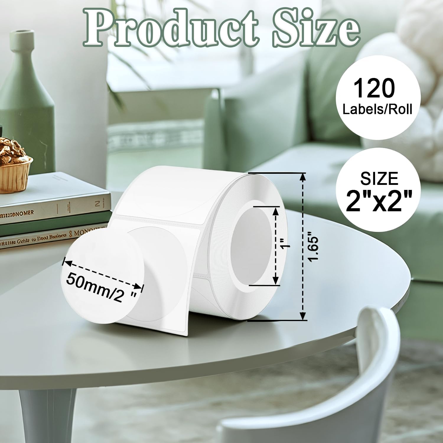 QUASON 2" Circle Thermal Sticker Labels, 7 White Self-Adhesive Round Direct Thermal Labels for Business,Compatible with Zebra, Rollo, MUNBYN,BPA Free (840Labels/7Rolls) - Image 3