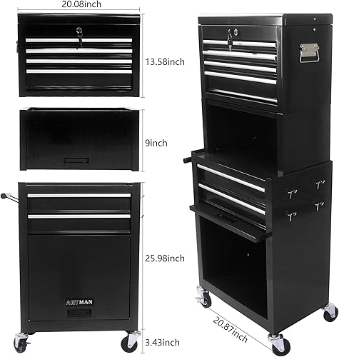 Miniatura 2 de Caja organizadora de herramientas con ruedas de 6 cajones, caja de herramientas de alta capacidad de 2 niveles con ruedas, baúl de herramientas con