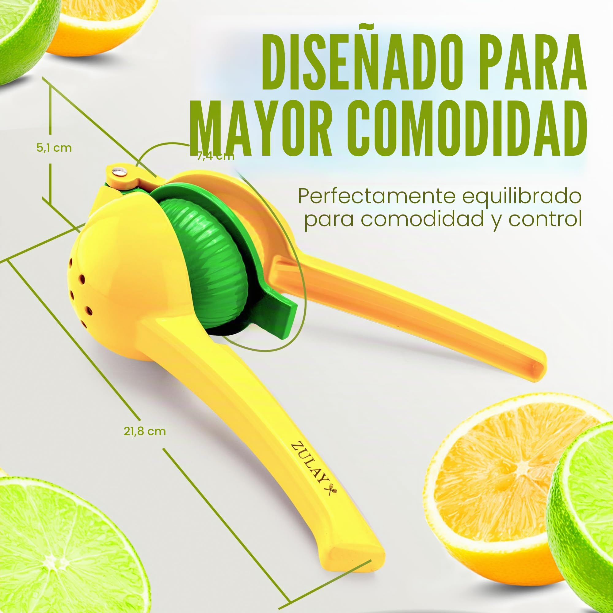 Exprimidor de Limones Manual 2 en 1 Zulay Metal - Máxima Extracción, Fácil de Limpiar - Amarillo/Verde
