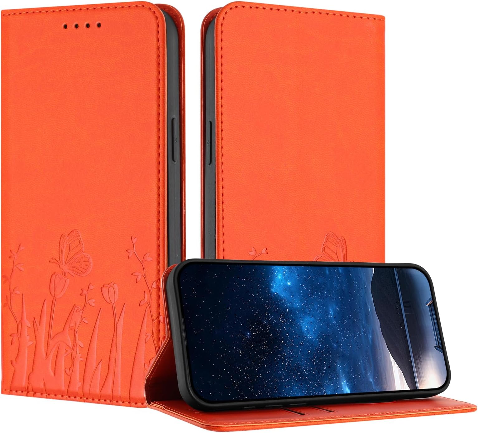 Cover Compatible with Samsung Galaxy M62 4G,Compatible with Samsung Galaxy F62 4G PU Leather Magnetic Closure Wallet Card Holder Flip Kickstand Phone Case Orange