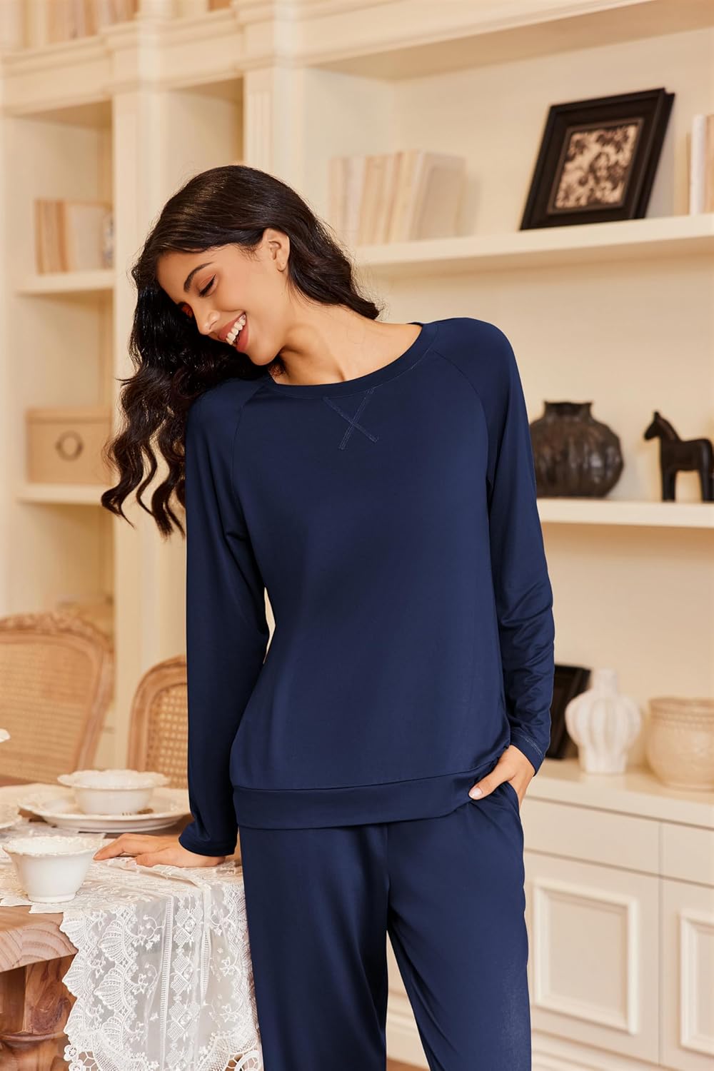 Ekouaer Pajamas Womens Long Sleeve Pj Set 2 Piece Loungewear Soft Comfy Sleepwear with Jogger Pants S-XXL - Image 4