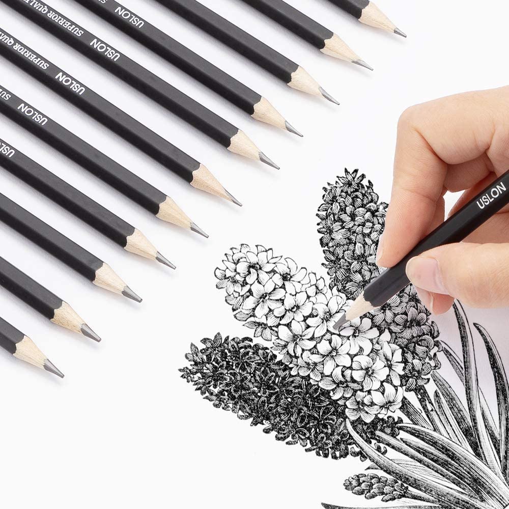 MVM Enterprise Professional Drawing Art Sketch Graphite Pencils, 2H, H, F, HB, B, 2B, 3B, 4B, 5B, 6B, 7B, 8B, Set of 12, Black 4