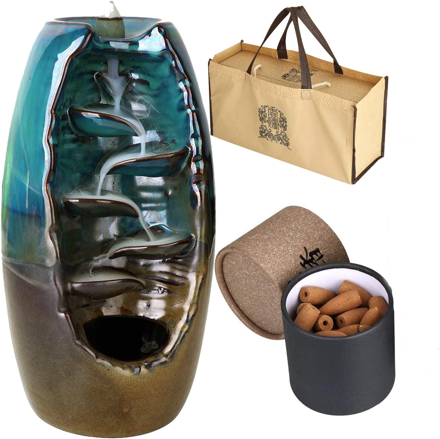 Handmade Backflow Incense Burner Cone Incense Holder with 60 pcs Cones in Delicated Gift Box Home Decoration Handicraft Gift