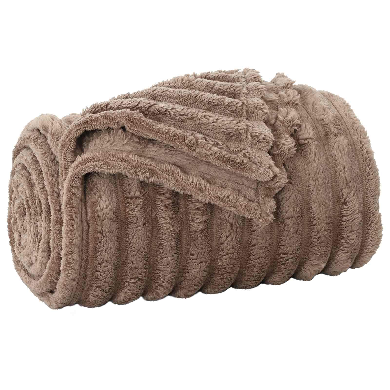 Couverture polaire douce camel 200x150 cm plaid confortable lit