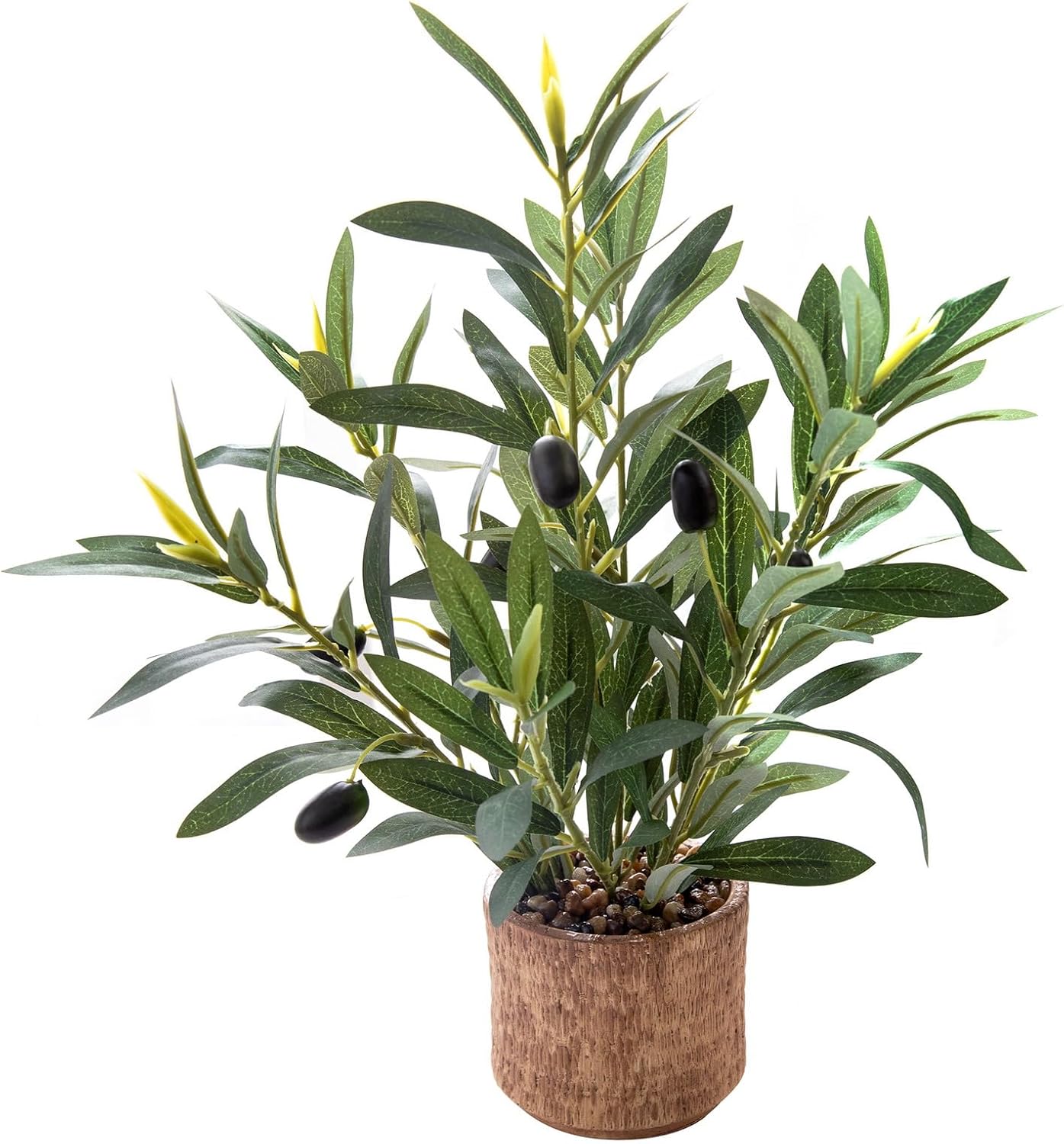 Indoor Fake Olive Plant 12 inch Faux Silk Leaves with Black Rustic Planter Medium Size Perfect Artificial Olive Fruits with Realistic Trunk and Lifelike Stems for Home and Office Decor