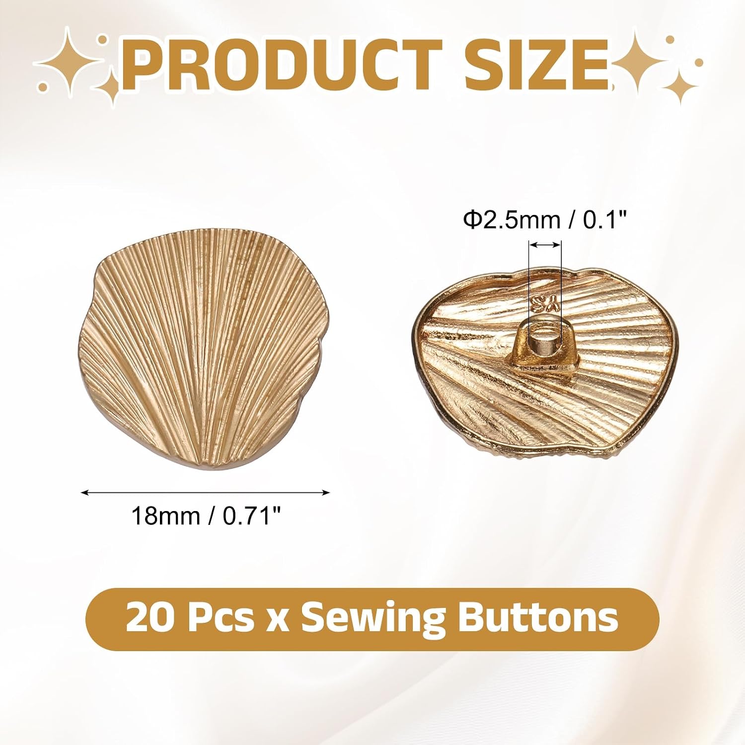 uxcell 20pcs Metal Shank Gold Buttons, 18mm/0.7inch Fan-Shaped Decorative Sewing Buttons for Men Women Uniforms Dresses Coat Suits Blazer DIY Crafts image 2