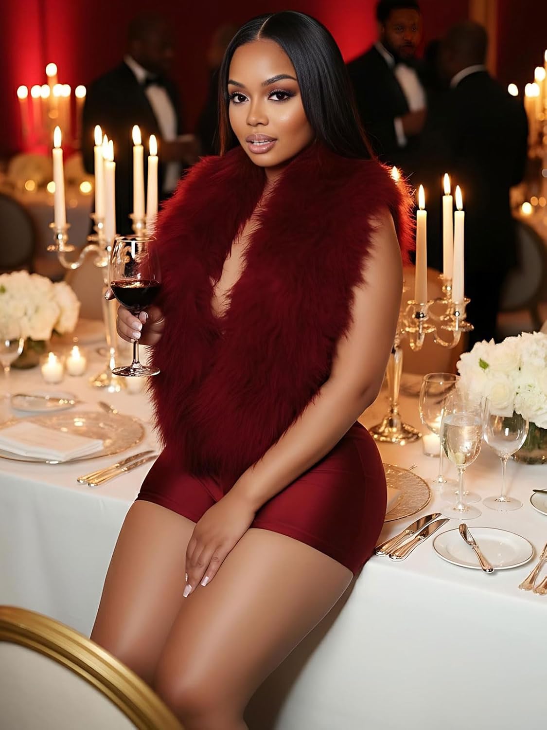 KANSOON Sexy Romper for Women Halter Feather Deep V Neck Short Jumpsuit Backless One Piece Outfits Club Party - Image 5