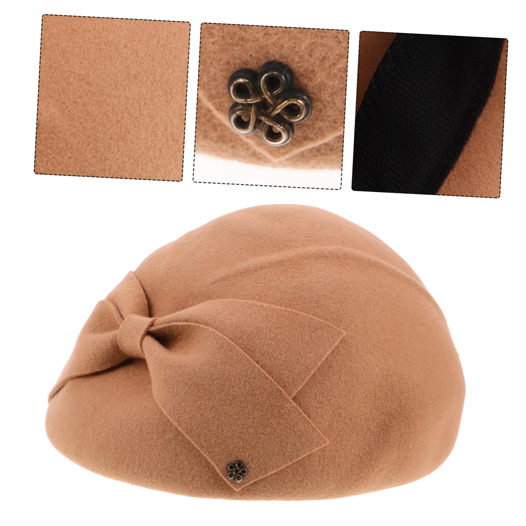 Hohopeti Sombrero de Lana para Mujer Francés Vintage Khaki Cálido Otoño Invierno para Eventos Formales y Fiestas