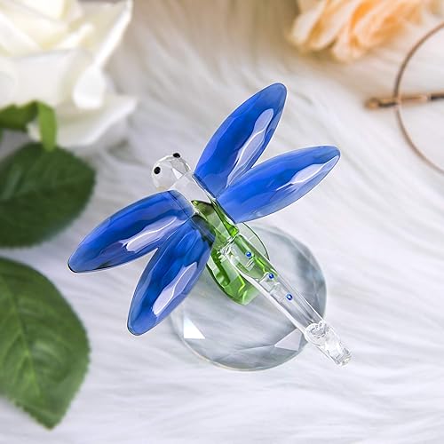 Miniatura 5 de H&D HYALINE & DORA Figura de cristal hecha a mano con diseño de animales para regalo, mariposa rosa con pisapapeles de decoración de libélula azul