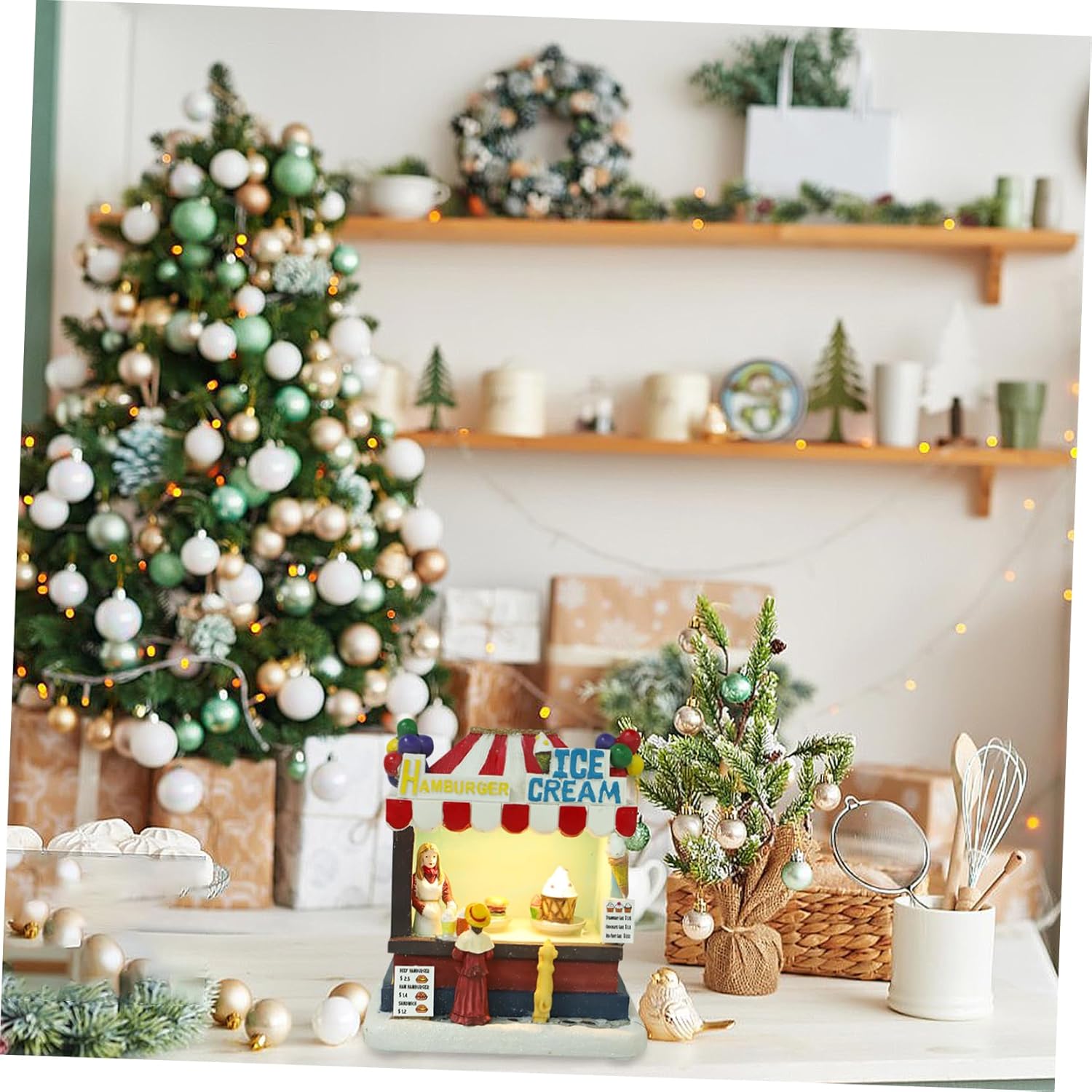 Christmas Resin Villa Led Lights Decorative Snowy House Ornament for Holiday Desktop Display Chic Xmas Home Decor for Festive Occasions