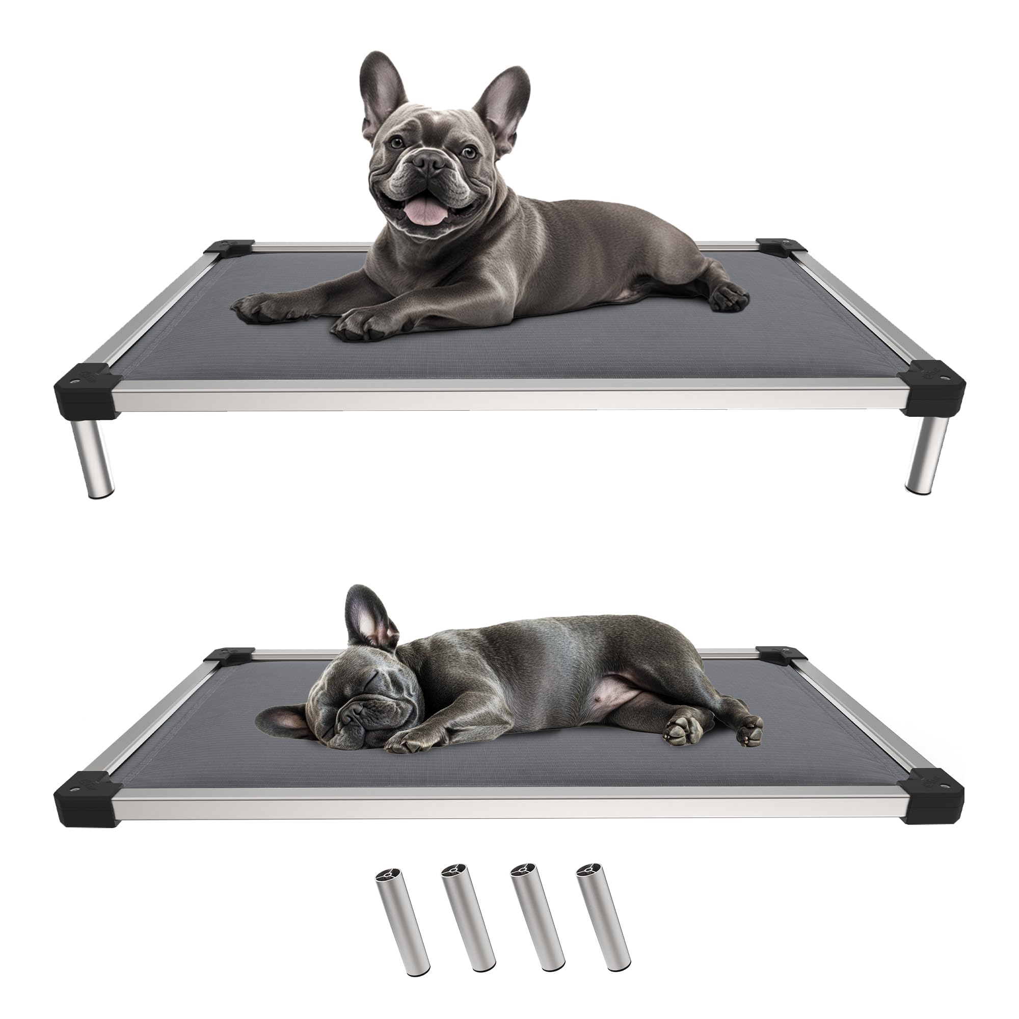 FXW TitanNest Chew-Proof Elevated Dog Bed, Padded Cot for Indoor/Outdoor/Camping Use, Durable & Washable Pet Bed for Small and Medium Dogs, 29-Inch, Grey