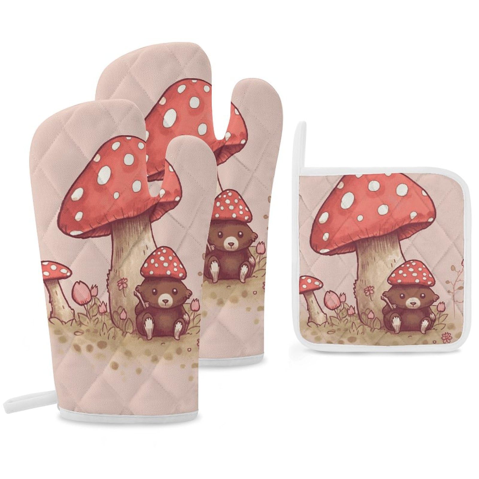 Gants de cuisine et maniques ours et champignons isolants