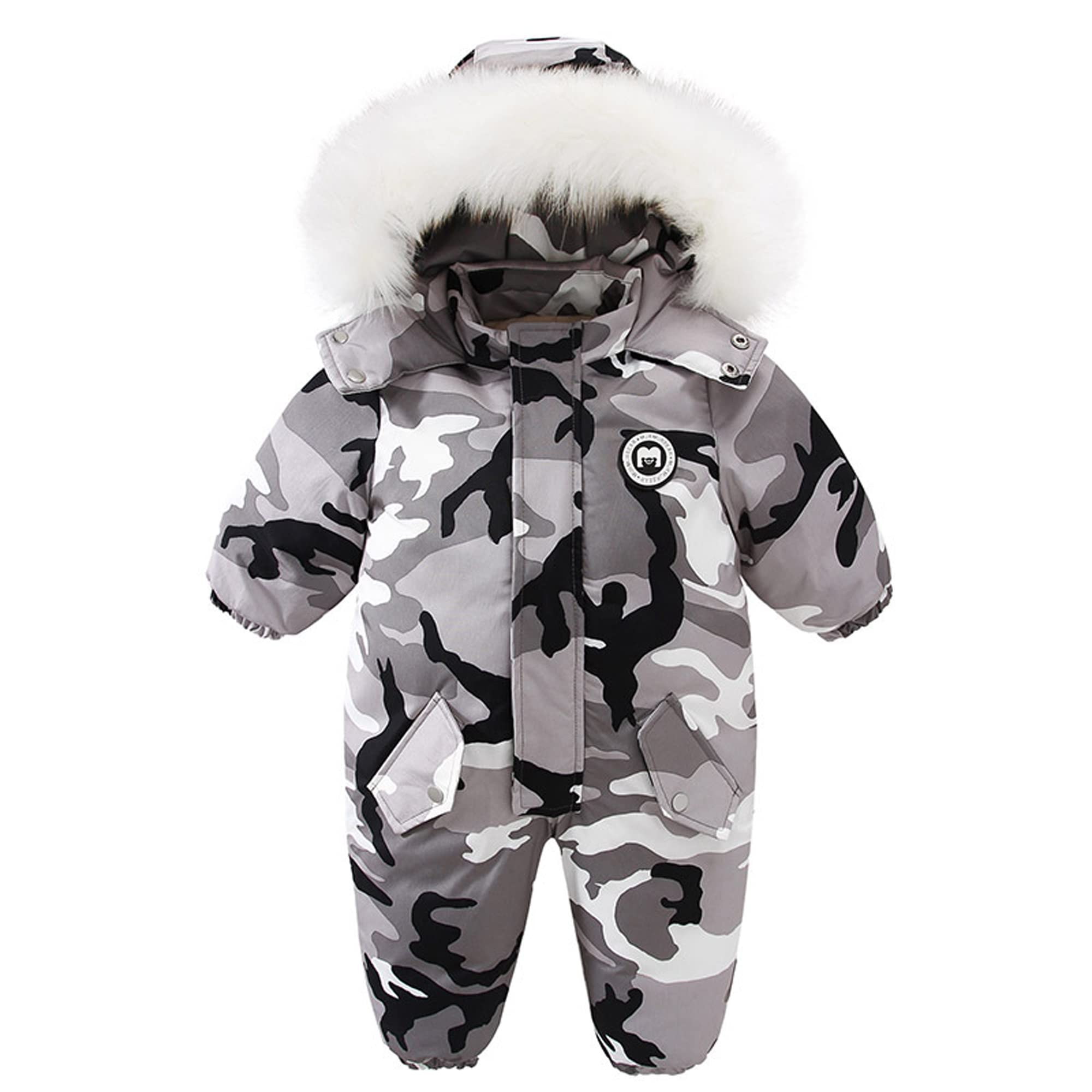 Jueshanzj Winter children's ski jumpsuit plus fleece crawling clothes Grey 100CM