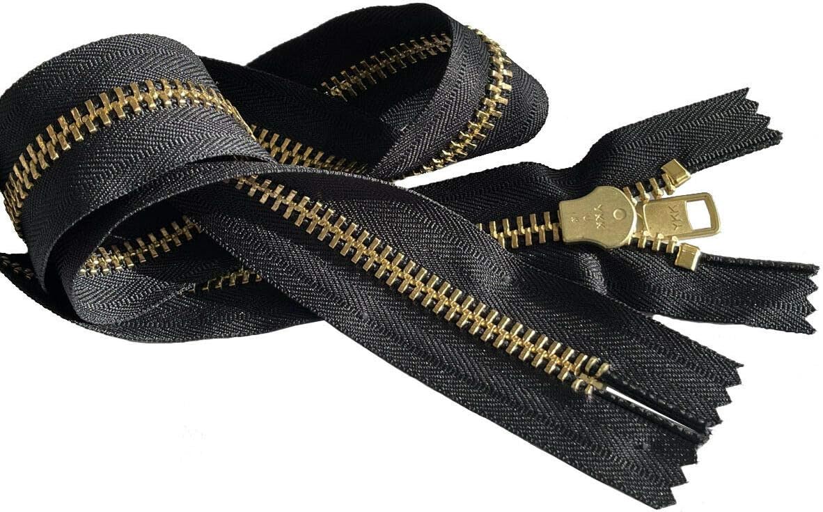 YKK #10 Extra Heavy Duty Black Brass Closed Bottom Zipper - Choose Your Length - Color Black - Made in The United States (1 Zipper Per Pack) (36" Inches)